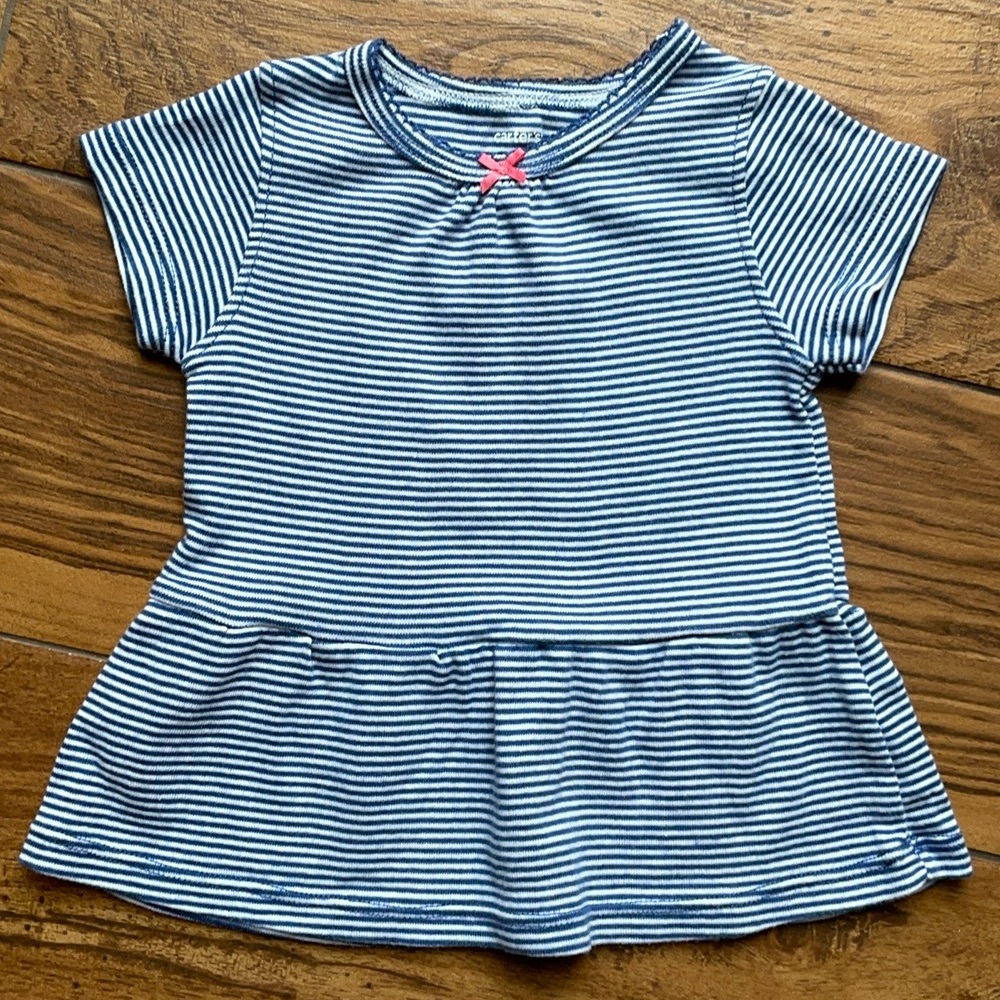 Carter's | Striped Short Sleeve Top | Blue & White | 9 Months | Infant Girl